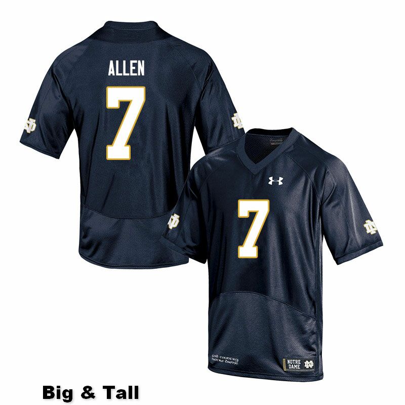 Men's NCAA Notre Dame Fighting Irish #7 Derrik Allen Stitched College Under Armour Authentic Navy Big & Tall Football Jersey PY10M05EL